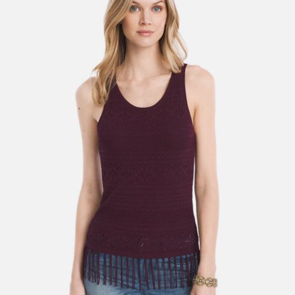 White House Black Market Fringe Sleeveless Top Med